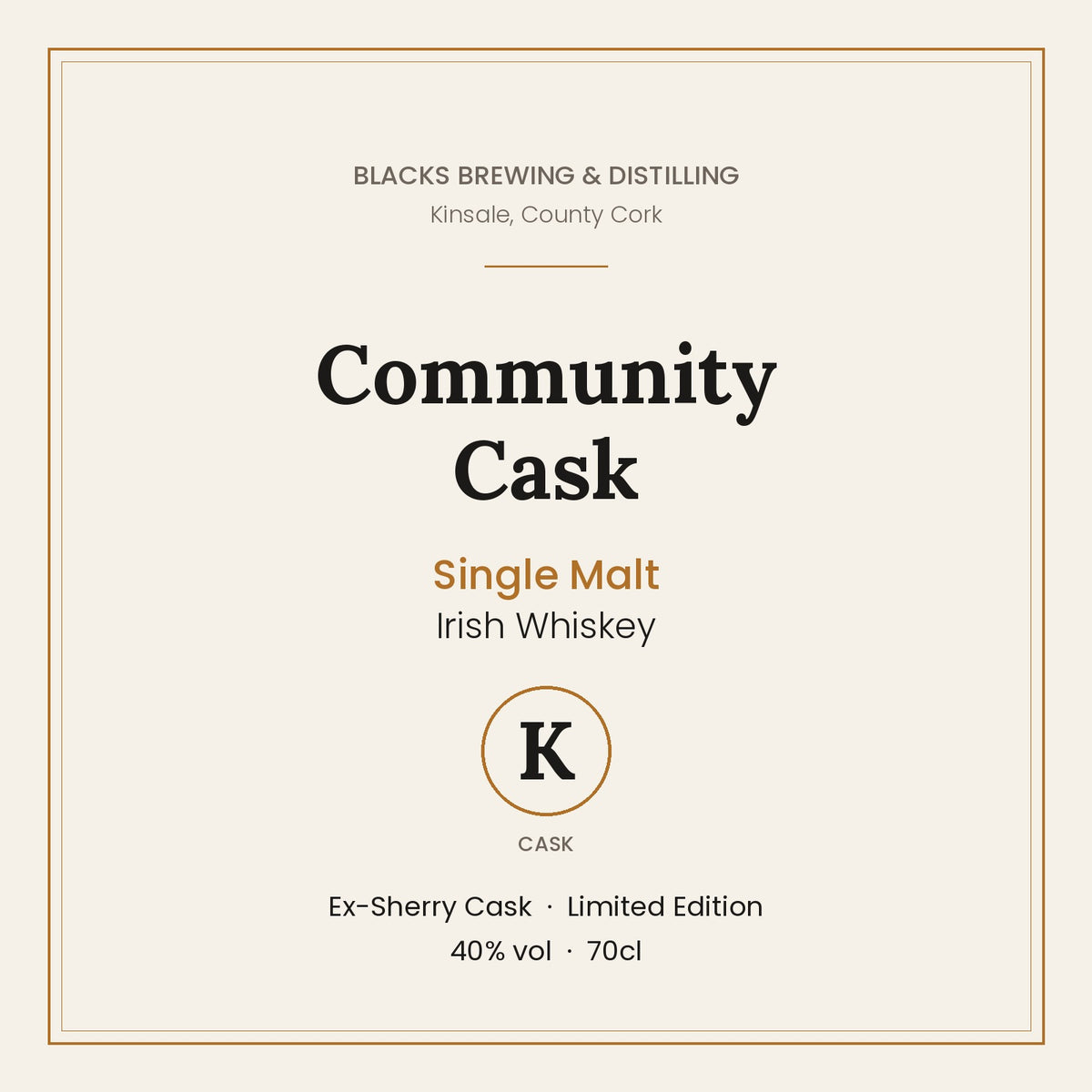 Blacks Community Cask Single Malt Irish Whiskey – Ex-Sherry Cask K