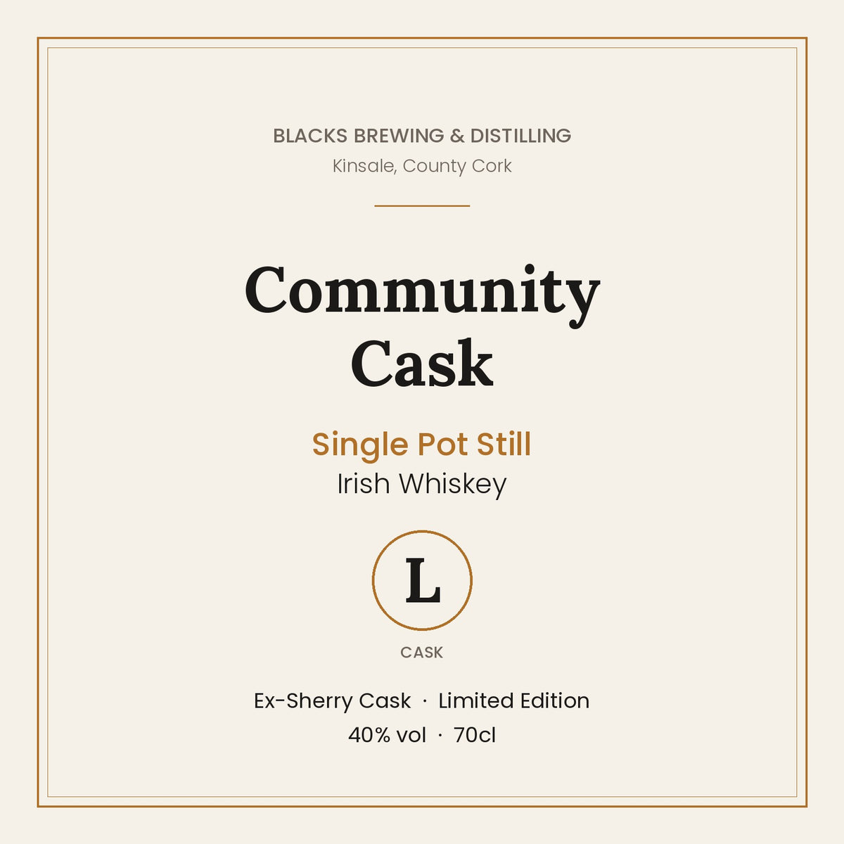 Blacks Community Cask Single Pot Still Irish Whiskey – Ex-Sherry Cask L